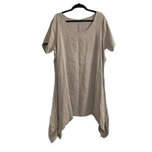 MADE IN ITALY Cotton Oversized Lagenlook Midi Tunic Dress Blouse Taupe O/S